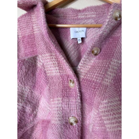 Greylin Nate Cozy Pink Plaid Cropped Fuzzy Jacket SMALL - Picture 4 of 8